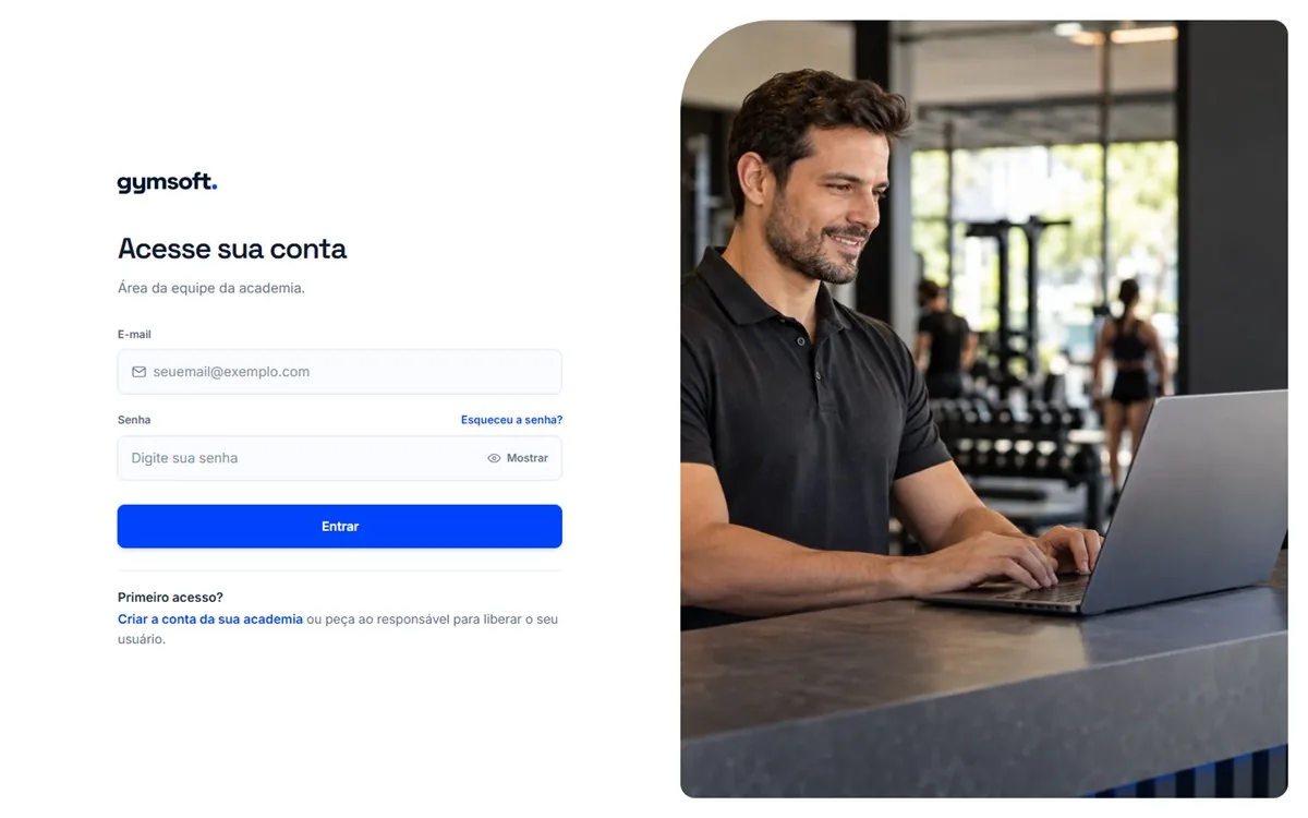 Tela de entrada do GymSoft